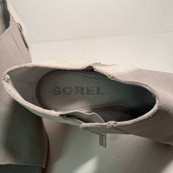 Sorel Peep Toe Booties Suede‎ Leather Block Heel Gray Ankle Boots Size 9.5 - Picture 5 of 6